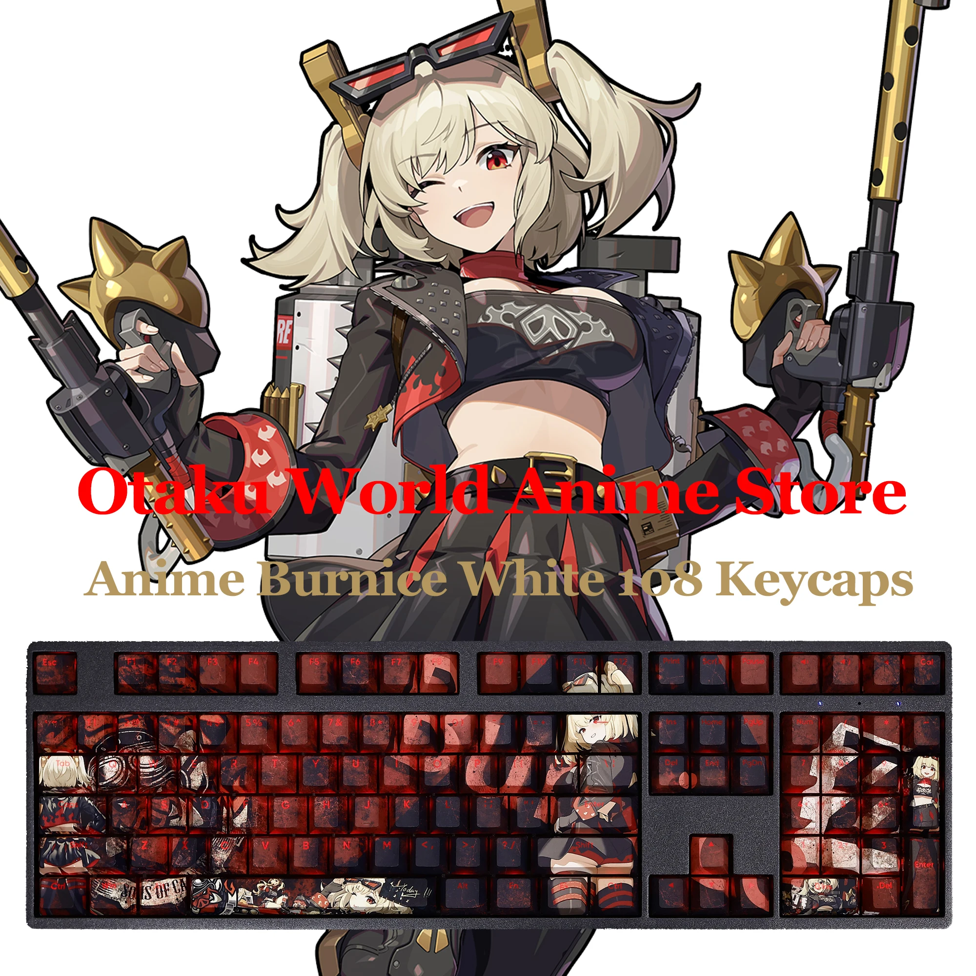 Anime Burnice White Game Keycap Cosplay Prop Table Decoration PBT Transparent 108 Key Caps Keyboard Accessories