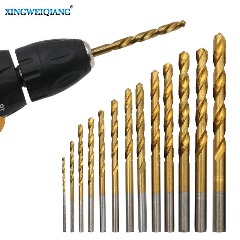 

Titanium Plated Twist Drill Straight Shank Hand Drill 13PCs 1.5-6.5 mm Round Handle High Speed Steel / Bearing Steel