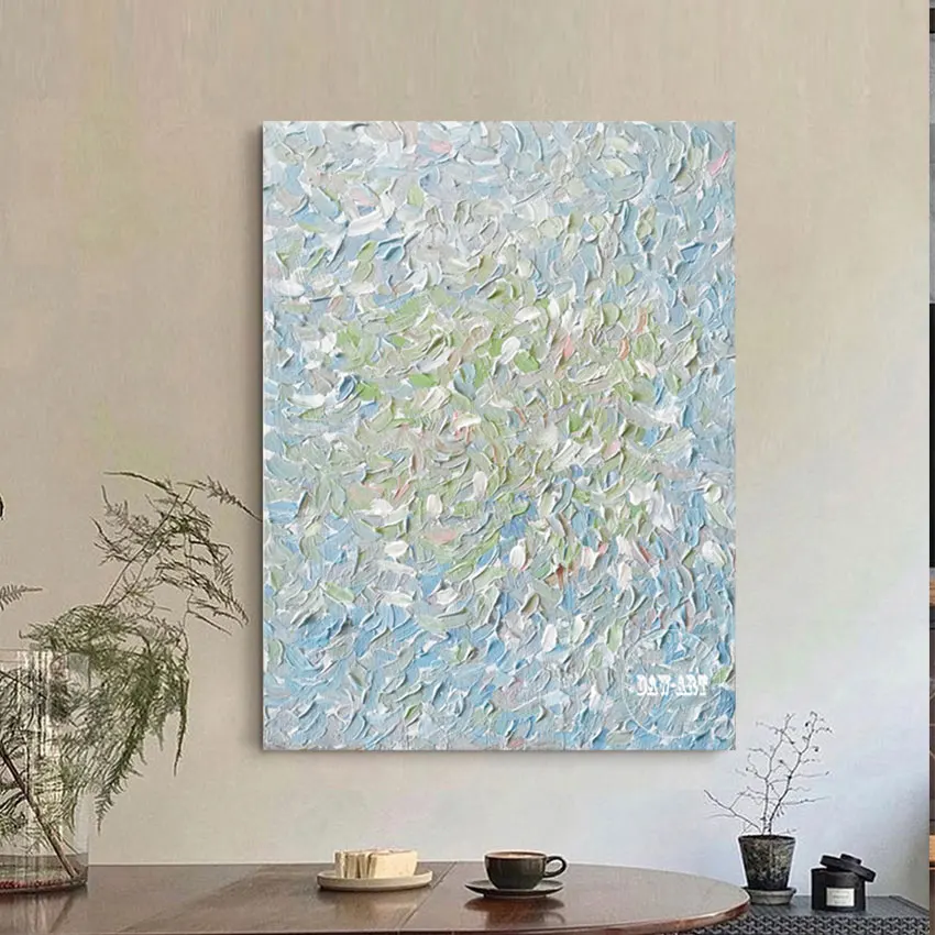 

Palette Knife Painting Wall Poster Blue Green Color Hand Painted Artwork Unframed Modern Abstract Textured Canvas Art Picture