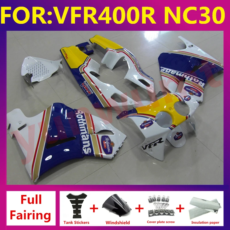 

Fit For Honda VFR400 NC30 1988 - 1992 Motorcycle Accessories ABS Fairing Bodywork Set VFR 400 MC30 1989 1990 1991 set blue white