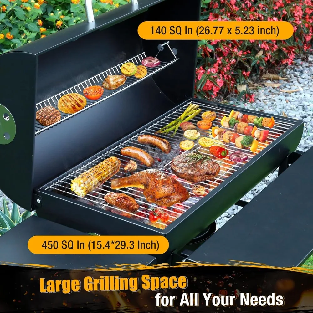 Luxurious Outdoor Barrel BBQ Grill with Side Table - High-End Smoker Combo for Backyard Grilling S9f18c5363fb44a24947c1cfae3cb029bE