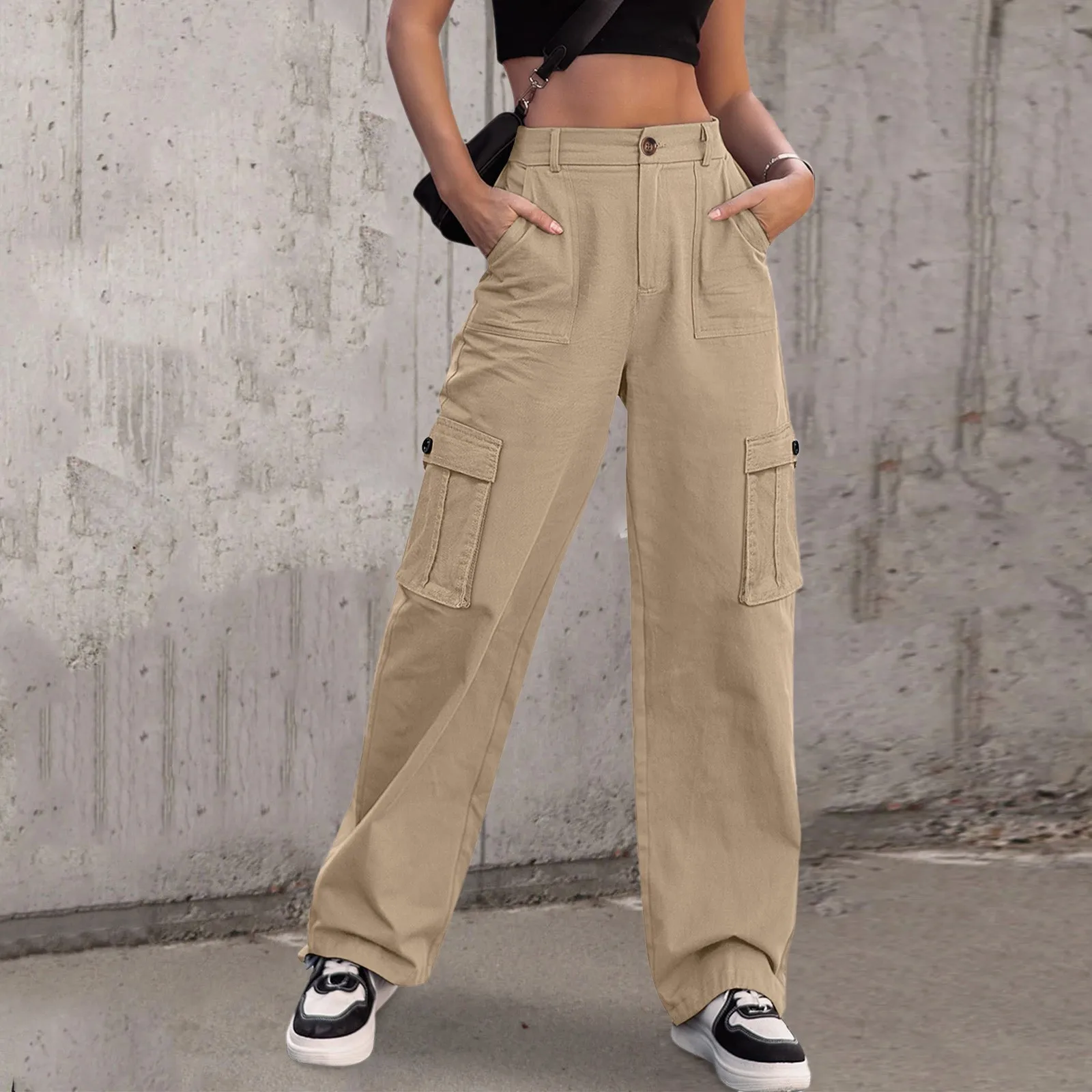 

Women's Workwear Pants High Waisted Wide Leg pants Straight Tube Loose Style Commuting Trousers Solid Color Casual Pants