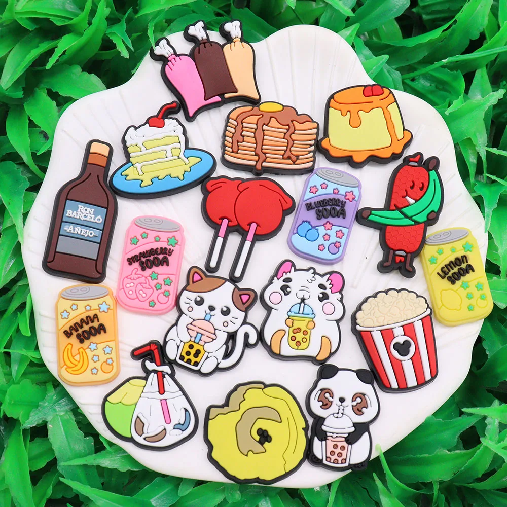 Mix 100PCS PVC Croc Charms Kawaii Drinks Champagne Milk Tea Hamburger Donut  Wine Beer Coffee Slipper Accessories Decoration - AliExpress