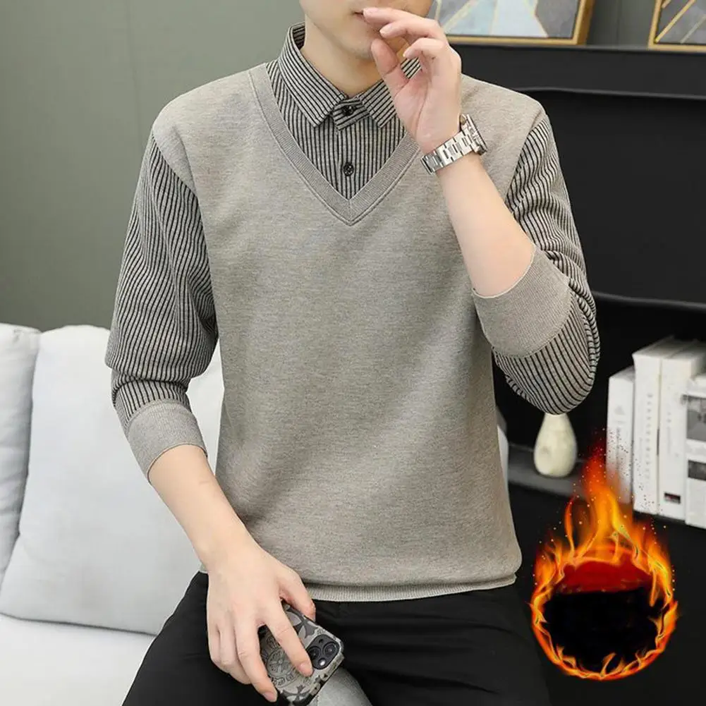 Men Winter Sweaters Twinset Shirts Business Casual Pullovers Good Quality Male Winter Warm Fake Two Sweaters Sweatercoats 4XL