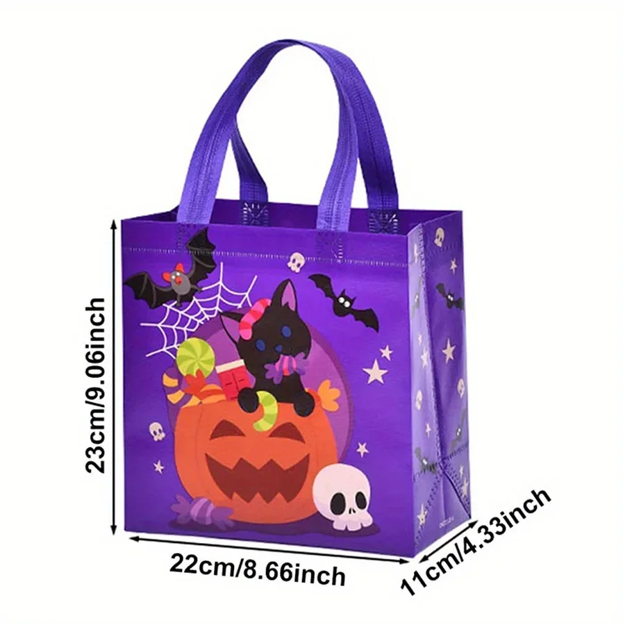 4pcs Halloween Theme Non-woven Cloth Gift Shopping Bag with Handle Reusable Pumpkin Bat Creative Trick or Treat Goodie Bags 2