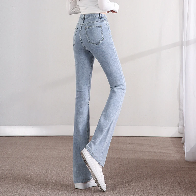 Casual High Waist Skinny Flare Jeans New Stretch Slim Korean Fashion Denim Pants Spring Fall Womens Elegant Chic Vaqueros