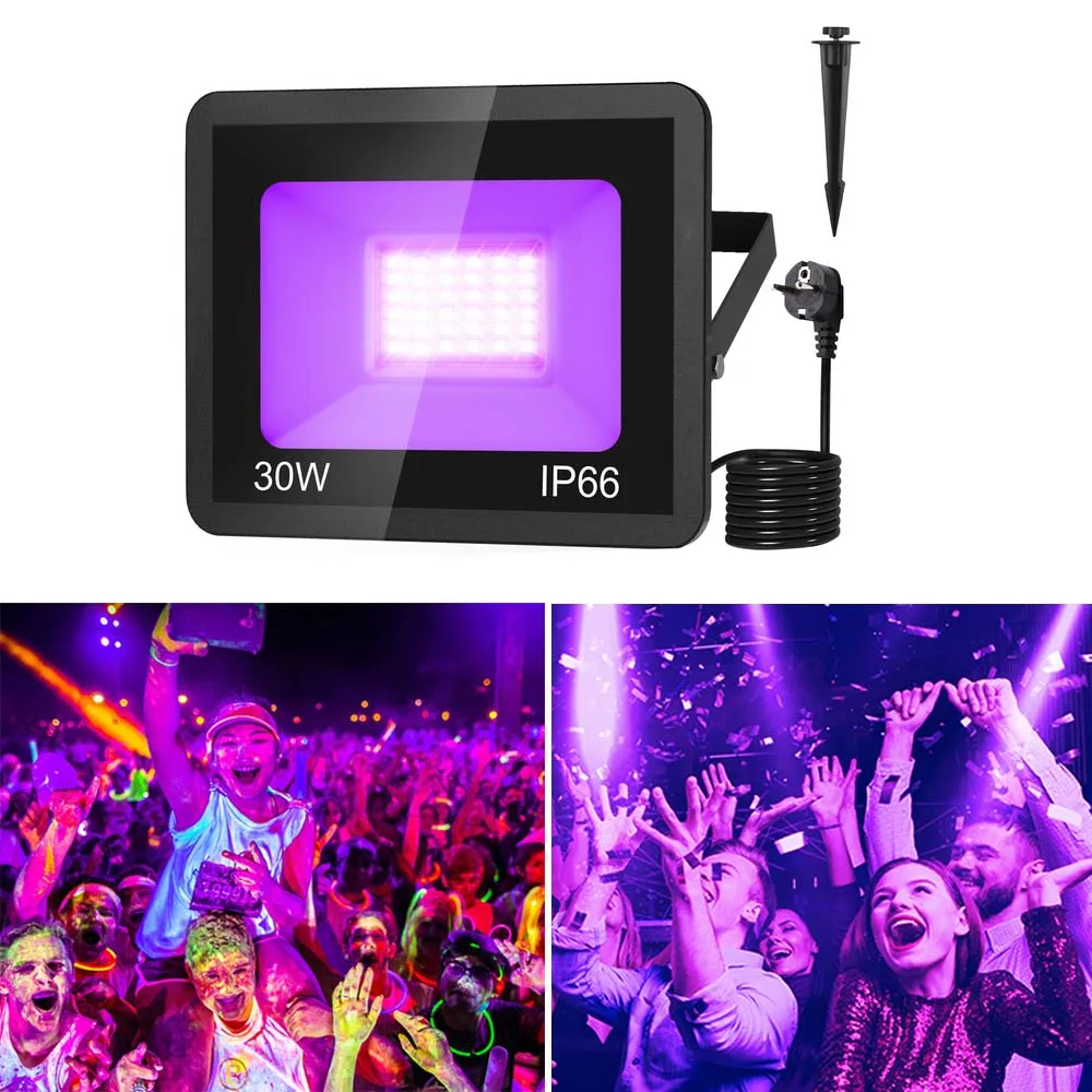 1/2PC UV Flood Light 30W Ultraviolet Fluorescent Stage Lamp Halloween Party Ambient Light Waterproof Glow Party Dance Blacklight 50 100w uv led floodlight ip65 waterproof ultraviolet fluorescent black lights dj disco stage night lamp for bar halloween party