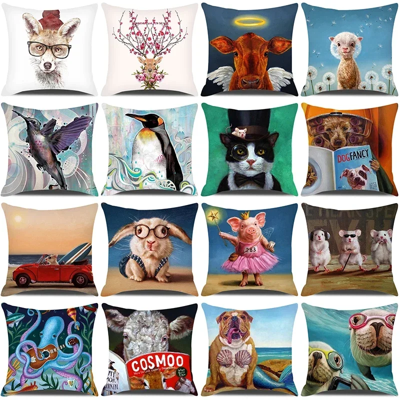 

Funny Animals Printed Pillow Cover 45x45cm Kids Room Decorative Pillow Cases Home Decor Cushion Cover for Sofa Seat Chair Car