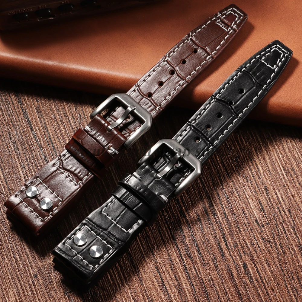 Dual-Tone Genuine Leather Watch Strap - Classic Cowhide Accessory in Black and Brown