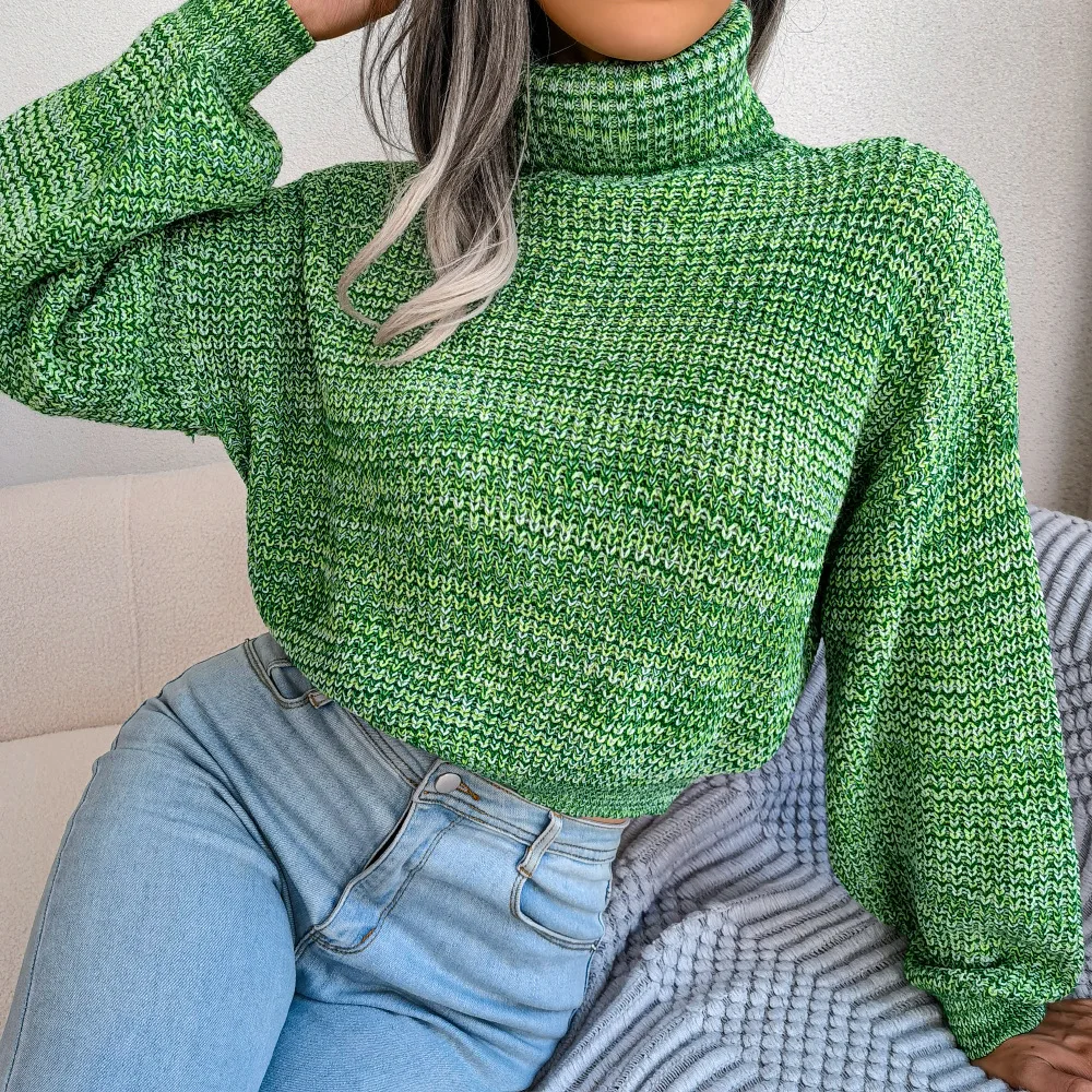 

Korean Fashion Sweaters for Women Lantern Sleeve Turtleneck Laides Pullover Knitwears New Winter Clothes Women Knitted Sweater