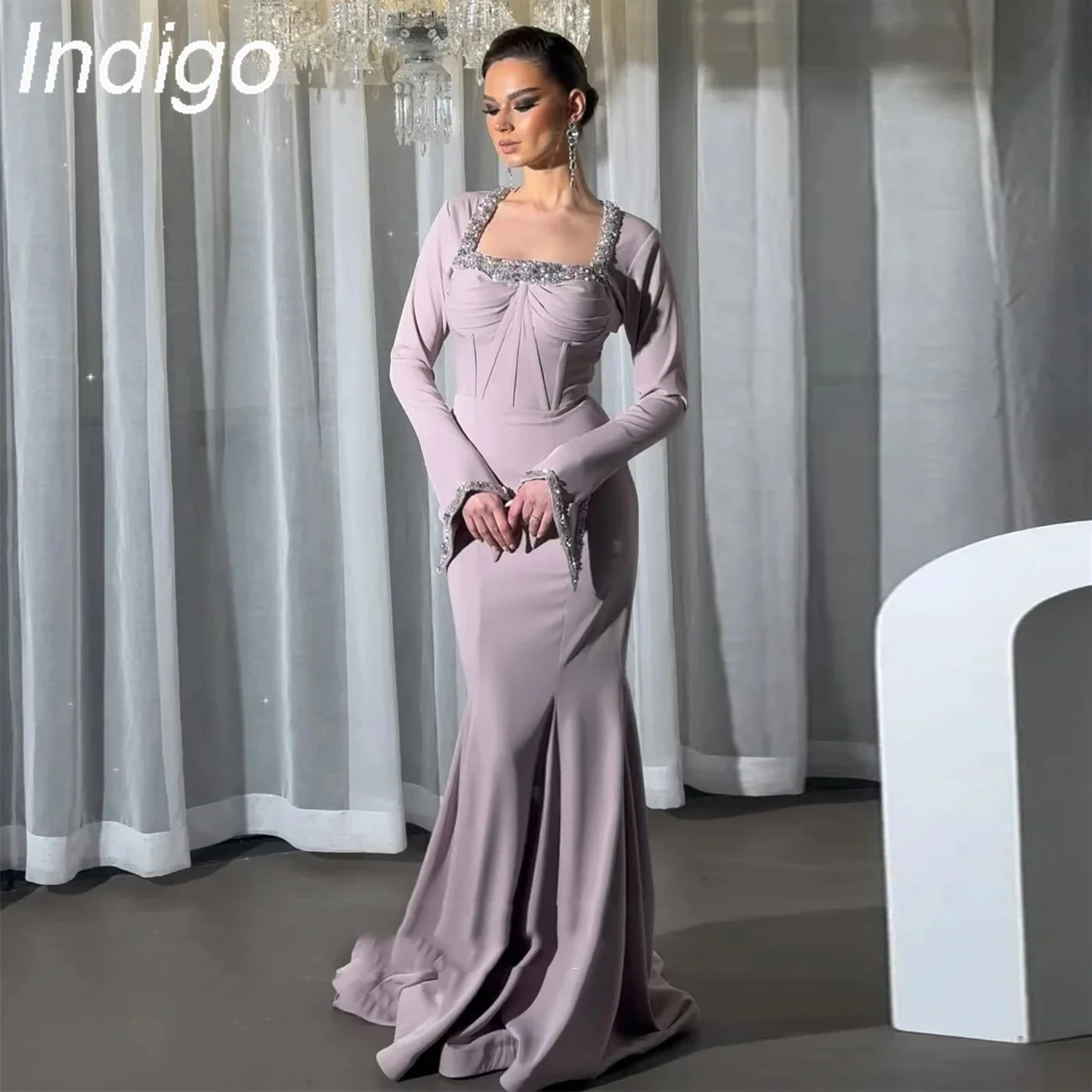

Indigo Evening Dresses Sparkle Square Collar Mermaid Sequin Floor-Length Formal Evening Gowns For Women 2024 이브닝드레스