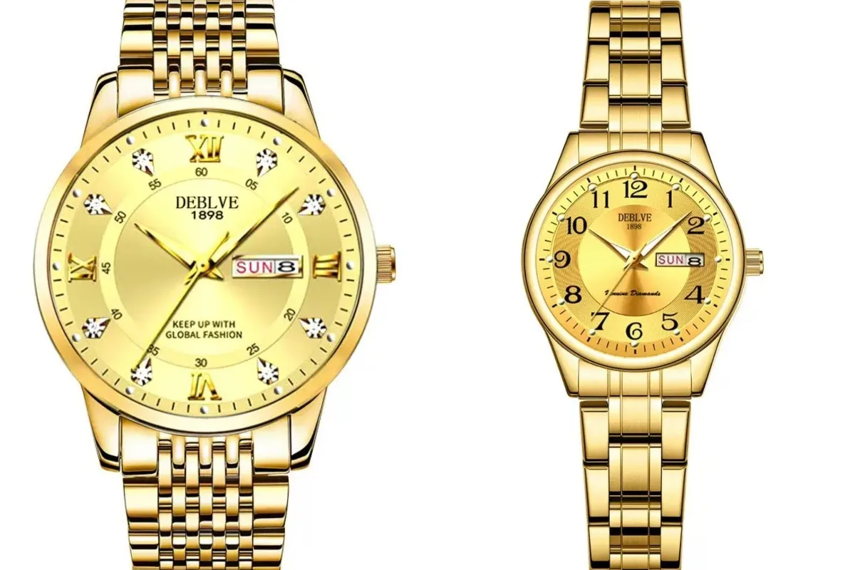 Couple's steel strap dual calendar luminous quartz watch, men's and women's fashion watch, non mechanical quartz watch