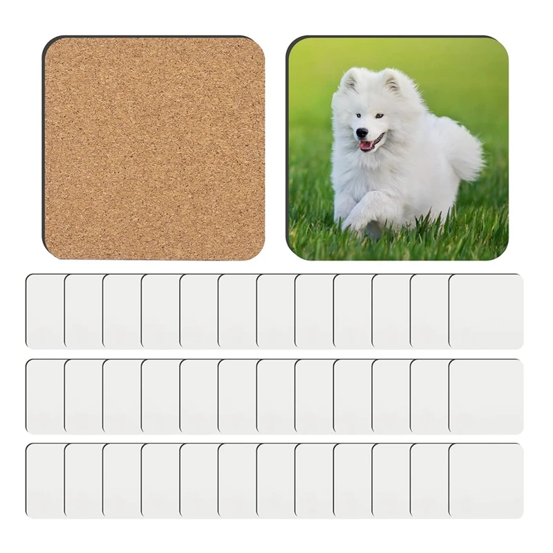 

36 PCS Heat Transfer Sublimation Coaster Blanks, MDF Cork Back, Durable Wood Hardboard Coasters For Crafts