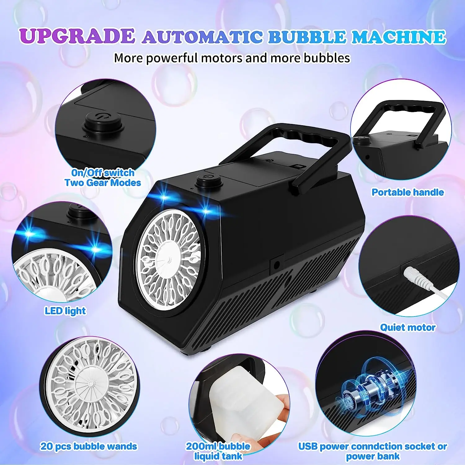 Bubble Machine, Automatic Bubble Blower, 20000+ Colorful Bubbles Per Minute