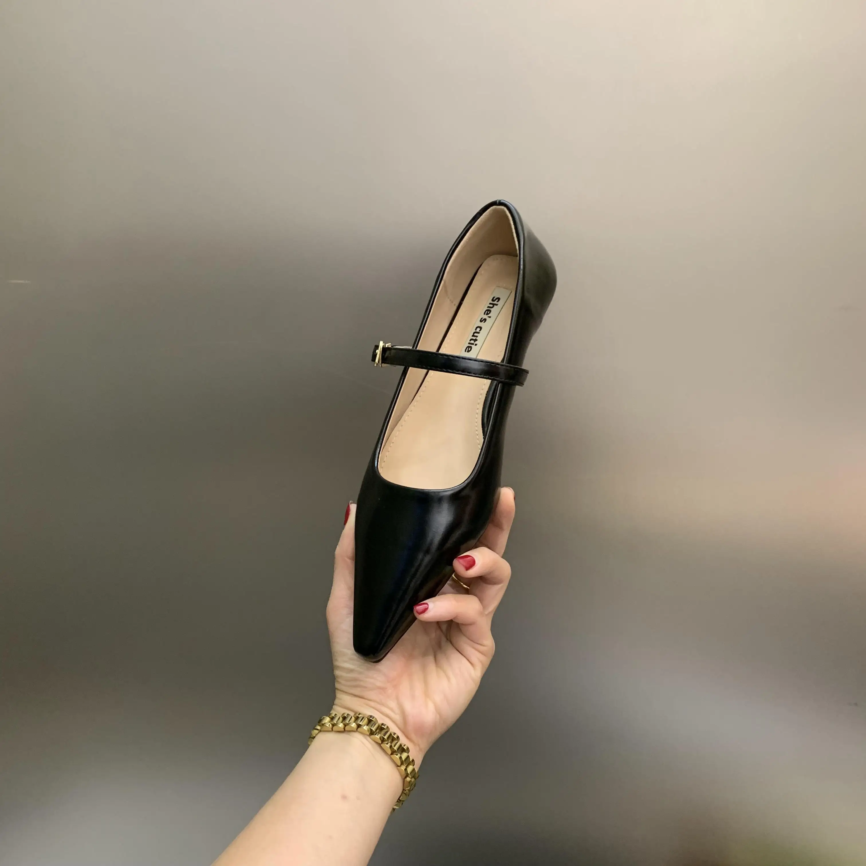 2025 Spring and Autumn New Fashionable Silver Mary Jane Shoes French Pointed Flat Bottom Women's Leather Shoes 4