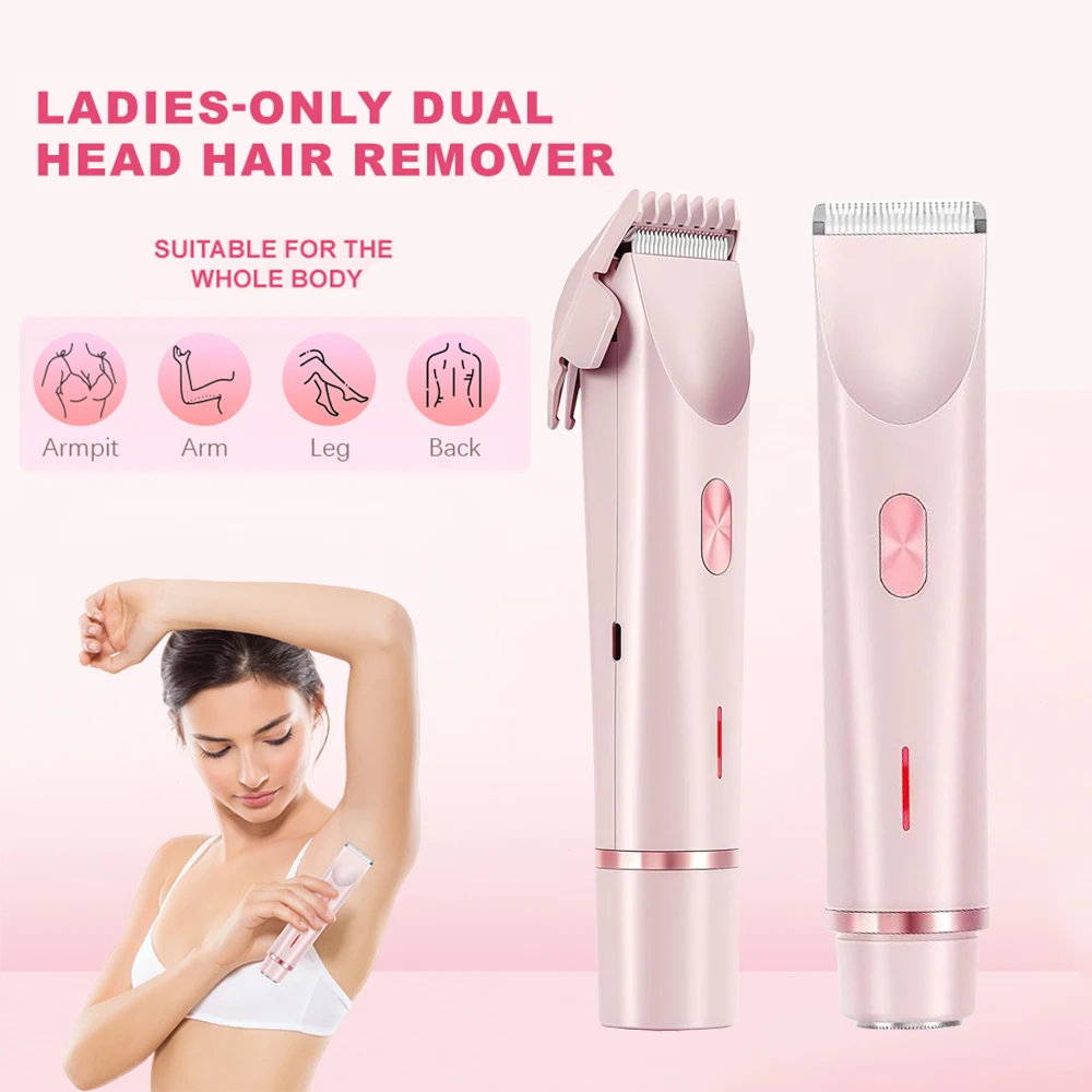 Electric Razors for Women Hair Removal Device 2 in 1 Dual-Head Painless Bikini Trimmer Face Shaver Wet Dry Use Body Hair Trimmer