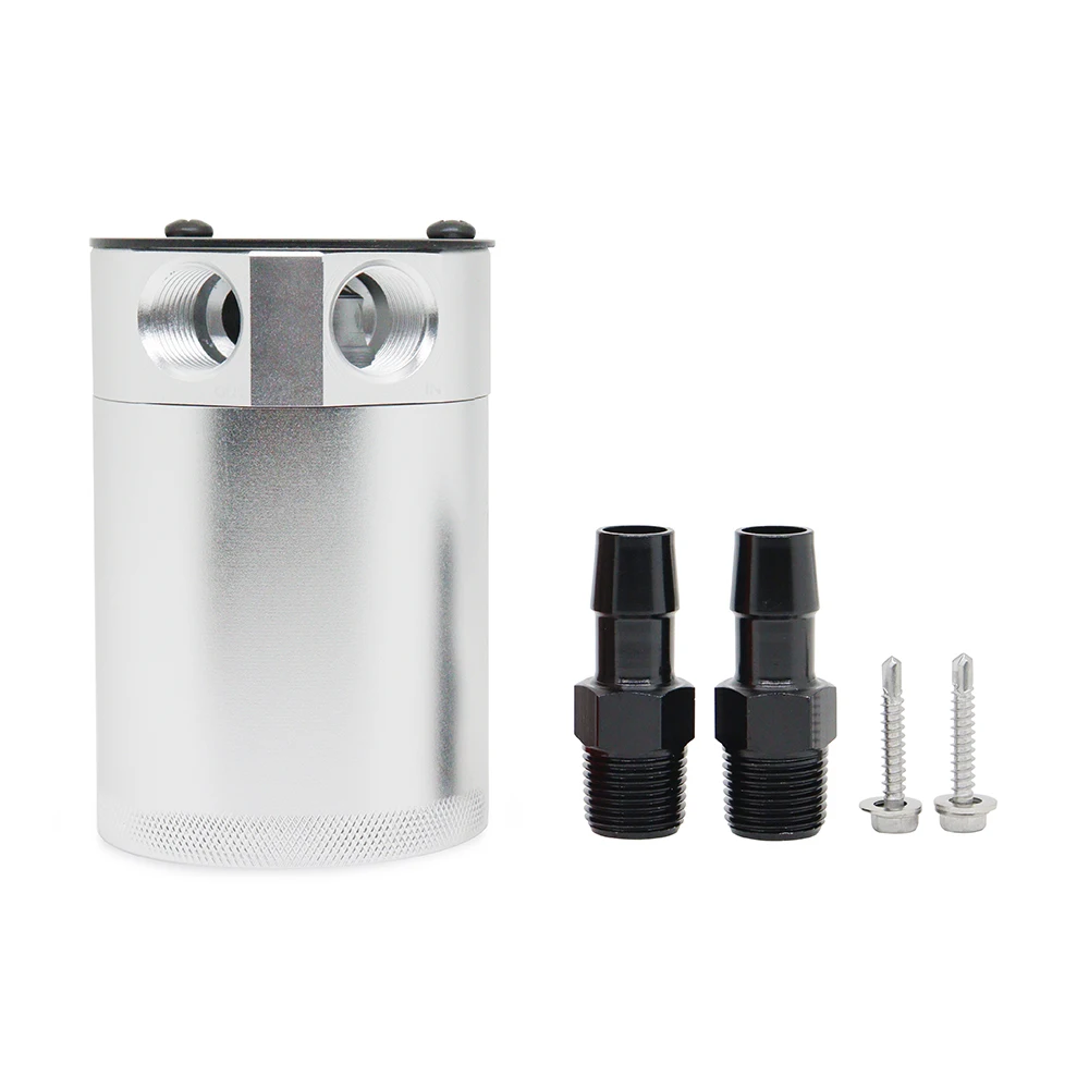 Universal 300ml Oil Catch Can Compact Baffled 2-Port Aluminum Reservoir Oil Catch Tank Fuel Tank Two Hole Breathable Kettle Oil Catch Can
