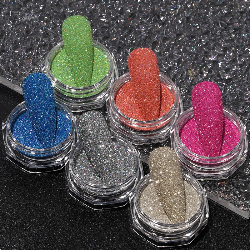 HNDO Shiny Reflective Sparkle Glitter Nail Diamond Powder for Party Disco Nail Art Manicure Design Decor Colorful Dust Pigment