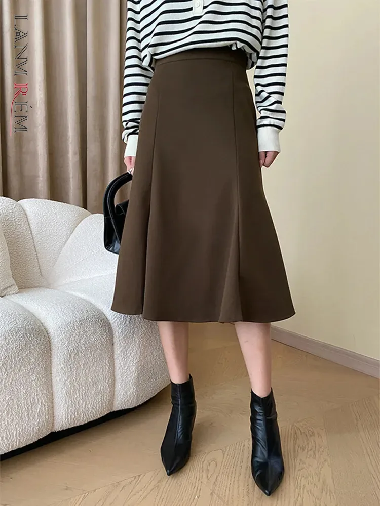 

[LANMREM] Elegant Woolen Fish Tail Skirt For Women High Waist A-line Office Lady Clothing Female 2023 Autumn New 26D6540