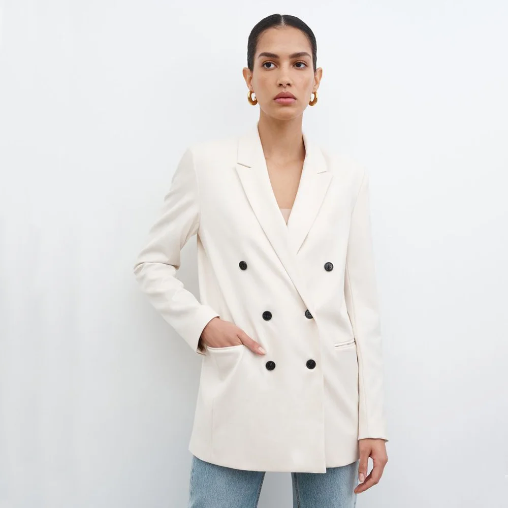 

Women's Blazer Serge Double Breasted Elegant Casual Coat Woman Winter 2023 Luxury Blazers for Womens Summer 2024 Outerwears Top