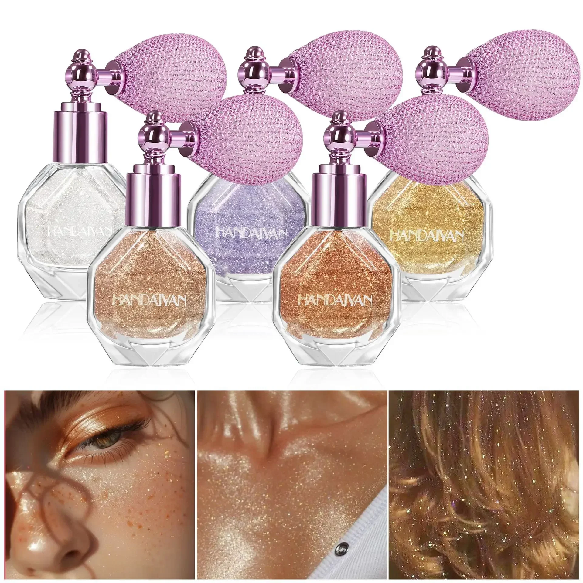 5 Color Body Highlight Powder Spray Brightening Sparkling Glitter Clothes Face Hair Makeup Highlighter Spray