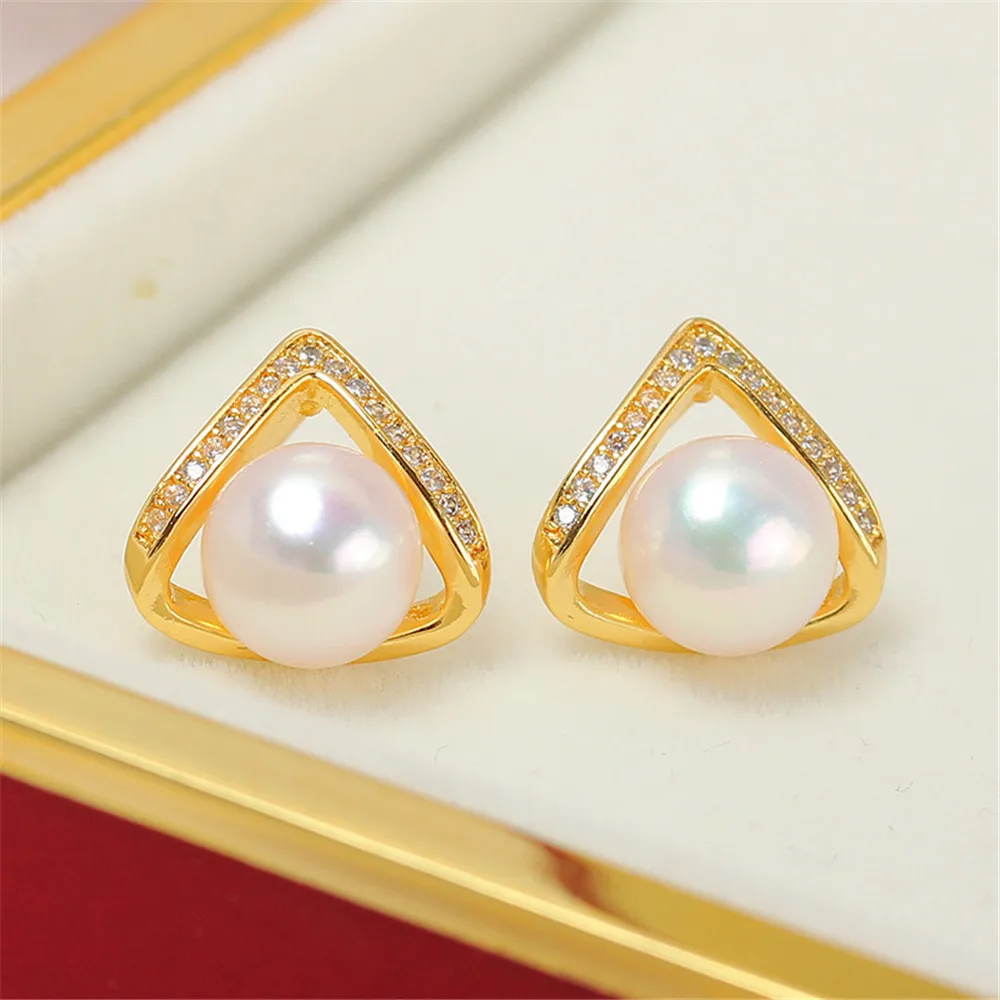 

Domestic 14k Gold Drop Shaped Zircon Pearl Earrings S925 Silver Needle Earrings with Empty DIY Accessories for Versatile Women