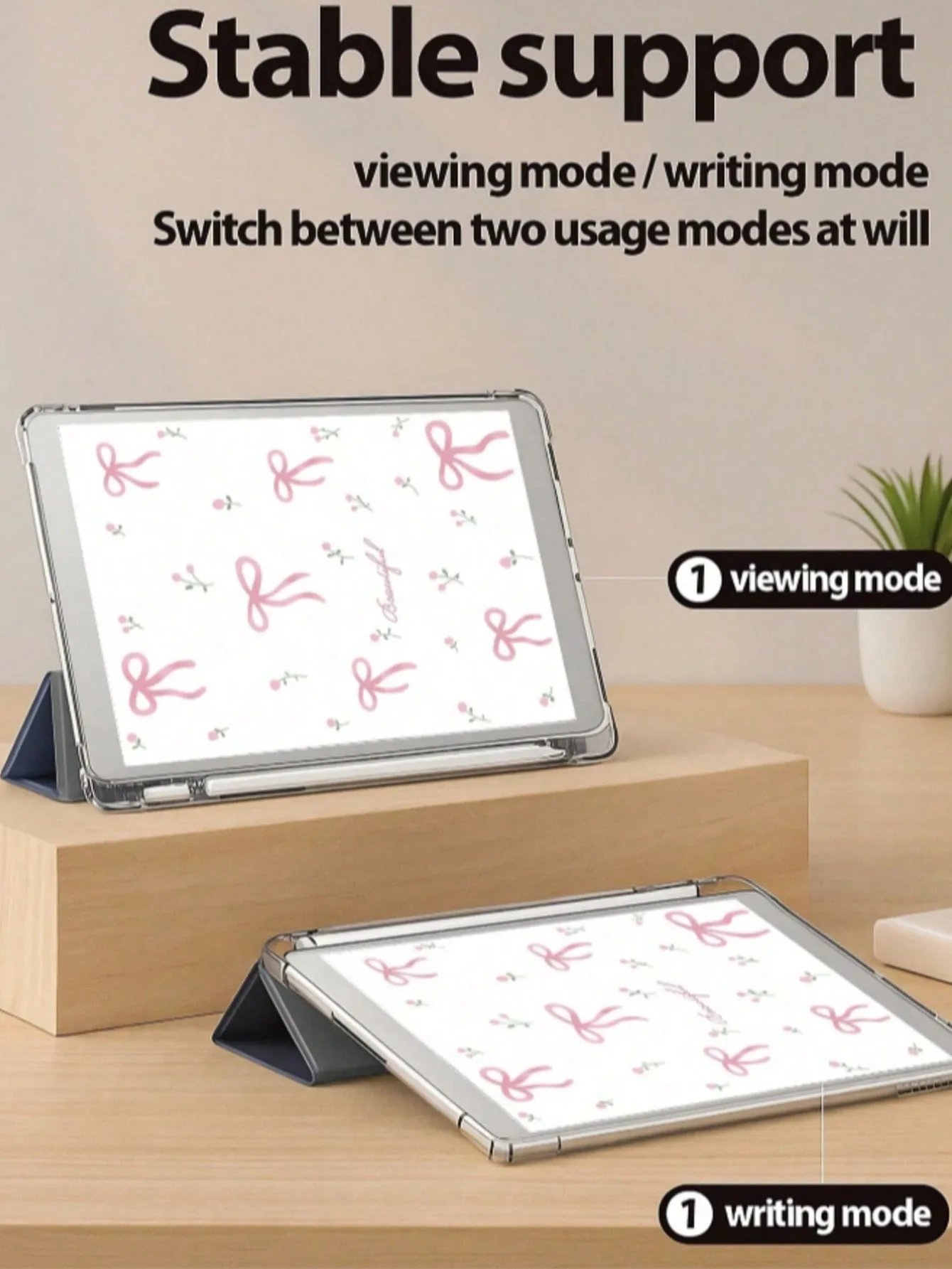 Elegant Pink Floral Bow Tablet Case
