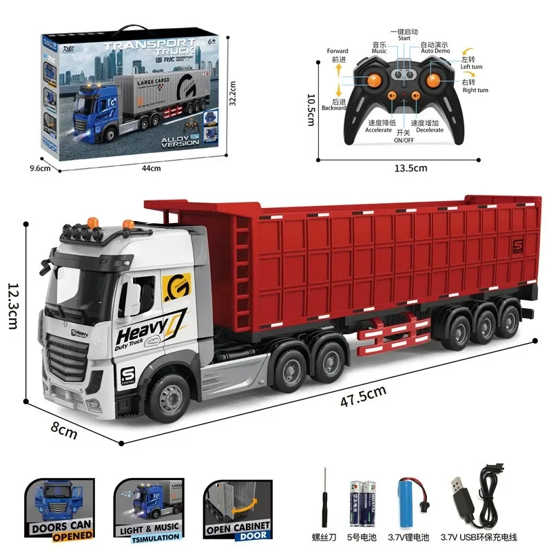 RC Car Big RC Container Truck 9CH Alloy Remote Control Oil Tank Truck Electronic Simulation Trailer LED Music Rechargeable Toy 4