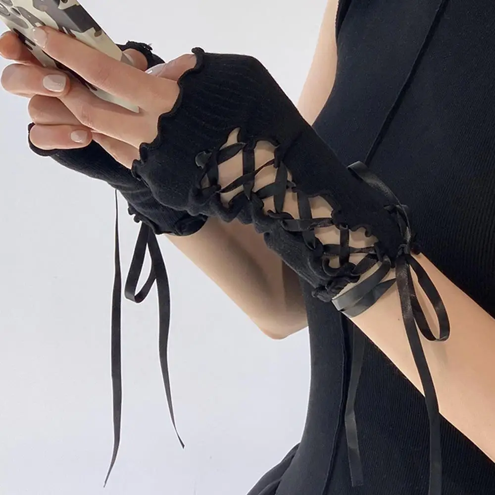 Fingerless Gloves Arm Sleeves Y2k Fingerless Gloves DIY Strapping Arm Warmer Elastic Mesh Arm Sleeves Lolita Jk Gothic Cosplay Sleeve Clothing Accessories