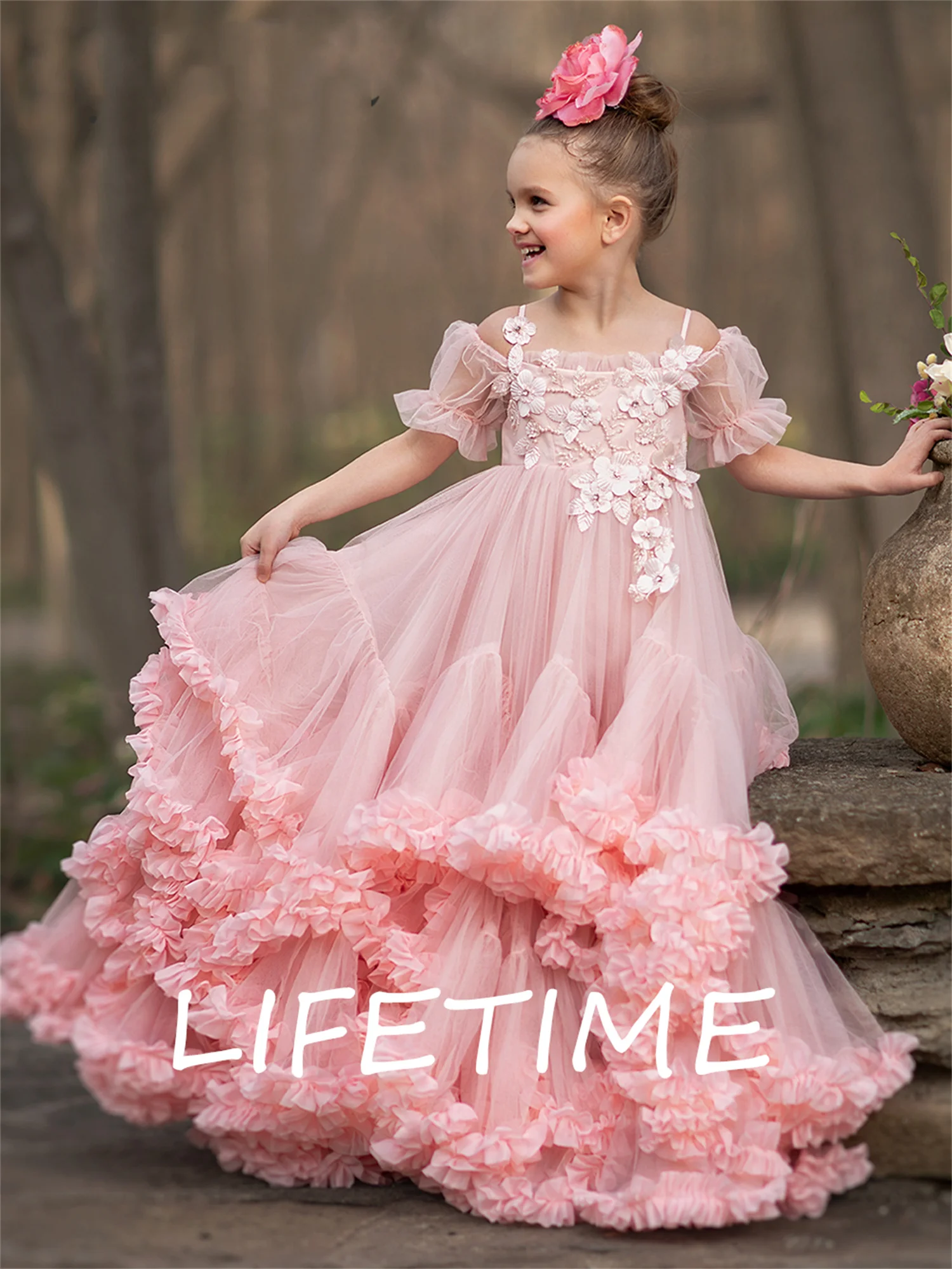 

Gardenwed Tulle Flower Girl Dress Puffy Girls Princess Wedding Party Dress A Line Tiered Girl Princess Dress Wedding