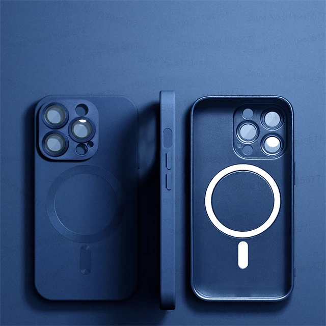 thumbnail image 1 of Fundas magnéticas MagSafe de lujo con película de lente para iPhone 15, 14, 13, 12, 11 Pro Max Plus, funda mate, accesorios de cubierta a prueba de golpes, 1 of 5