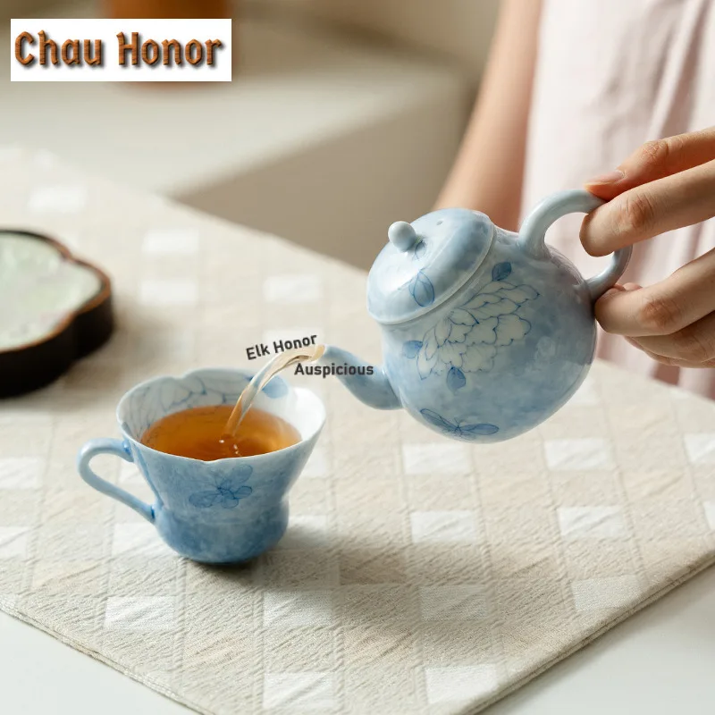 Pure Hand-painted Mist Blue Butterfly Tea Set Complete Set Traditional Tea Ceremony Set Teapot And Tea Cup Set Chinese Tea Set