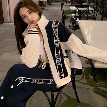 2023 여성용 스웨터, 고급 캐주얼 패션 수트, 플러스 사이즈, 루즈 스몰 향수 스포츠 투피스 수트, 봄 겨울 신상
