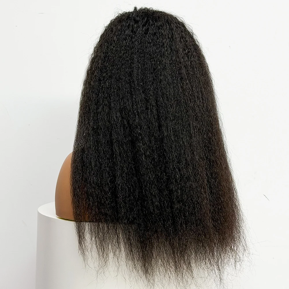 Half Wig Human Hair Kinky Straight Glueless Wig 250% Density Human Hair Yaki Drawstring Half Clip In Wigs 12A Wigs For Women