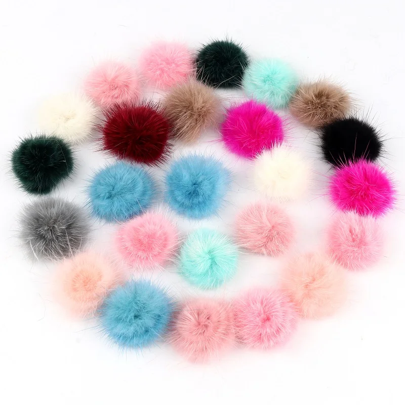 10pcs/lot 3cm Fur Pompom Real Mink Fur Balls 30mm Mini Pom Poms DIY Pompon Decro For Hats Cap Scarf Gloves Keychain