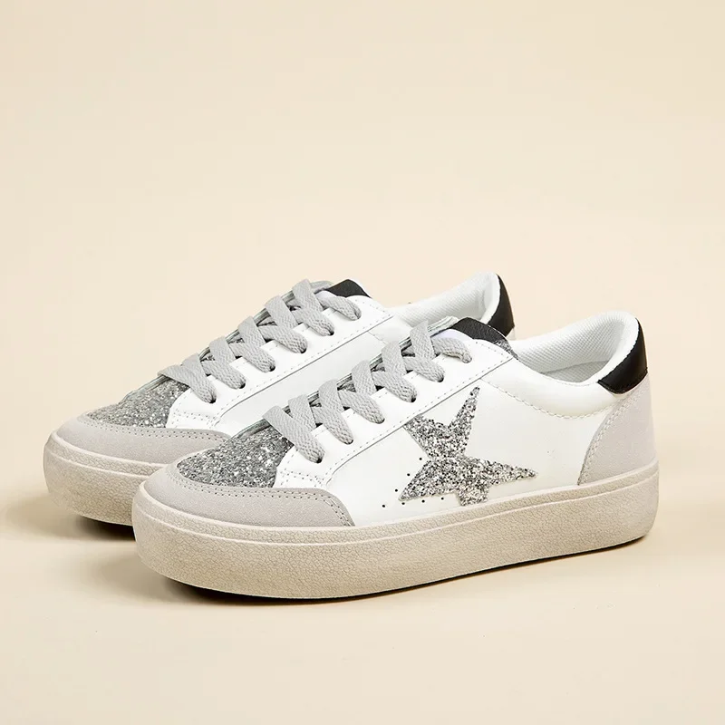 Kalsooni 2024 Autumn New Lightweight Sneakers Non-slip SoftThick Sole Casual Shoes for Women Sequins Star Patchwork Shoes 4