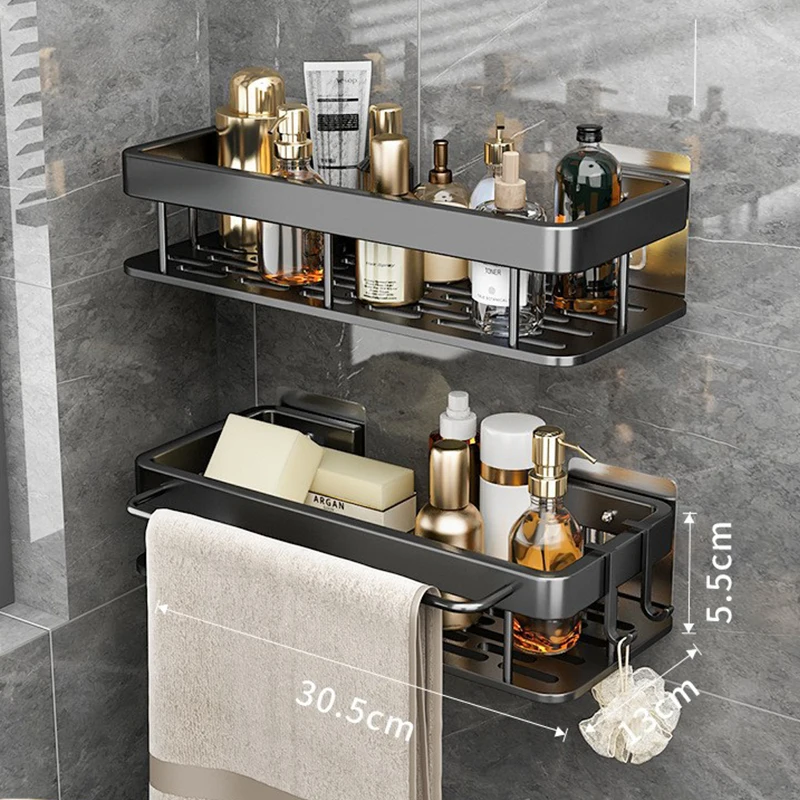 

Bathroom Shelves Without Drilling RustProof Aluminum Shower Wall Shelf Shampoo Towel Holder Organizer Accessorie