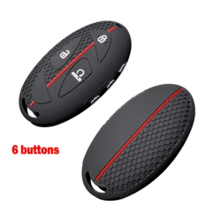 Premium Silicone Key Cover | Stylish Car Key Protector & Accessory with Chain (Redline(6 BTN))