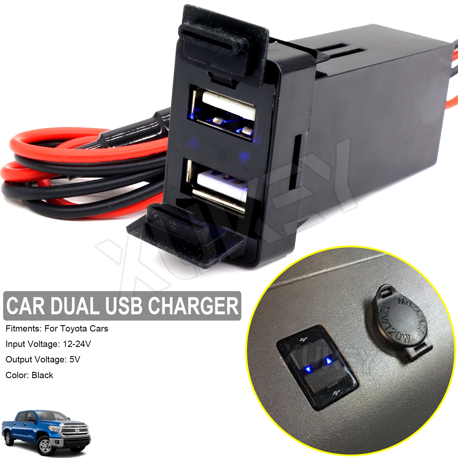 For Toyota Highlander Yaris Camry Corolla Dual Usb Charger Phone