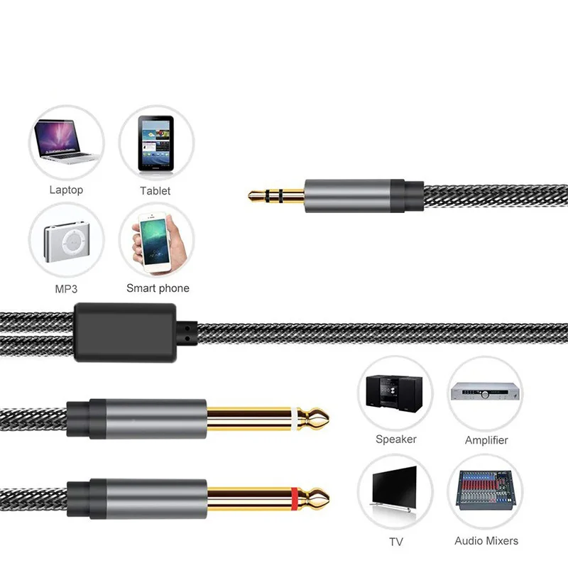 3.5mm   6.35mm  ̺ ׷ Y-ø ڵ TRS ̺ AUX Male 6.35  3.5 Ŀ    6.35mm 