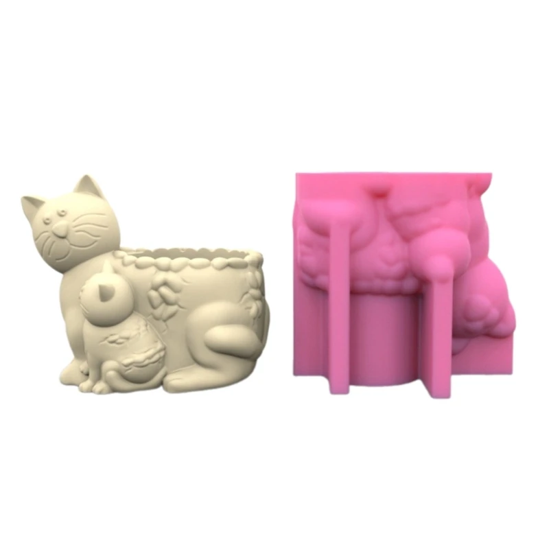 

Y1UB Silicone Mold Animal Cat Flower Pots Mold Succulent Planter Resin Molds