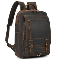Crazy Horse Leather Backpack Men Brown Unisex Cow Leather 14" Laptop Rucksack Vintage Real Leather School Bag Durable Travel Bag 2