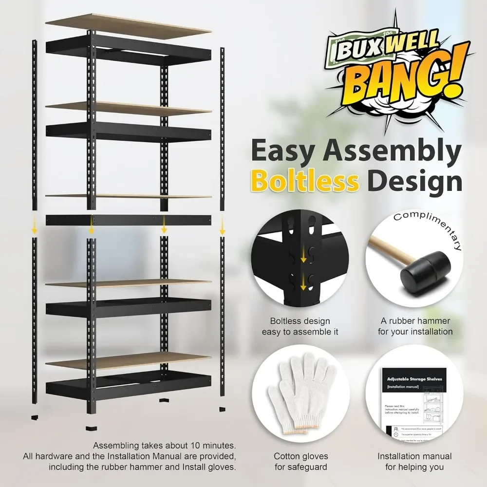 2 Packs 48" W x 24" D x 72" H Adjustable Garage Storage Shelves - 5-Shelf Heavy Duty Shelving Unit 5