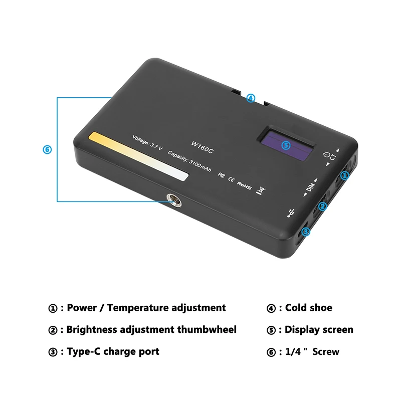 Bi-Color On-camera LED Video Light 2500 to 6500K 3100mAh with Shoe Adapter for D