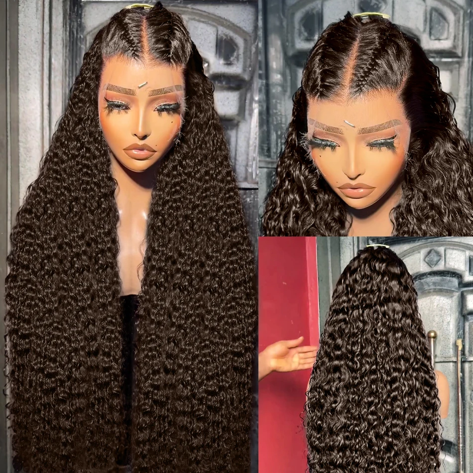 30 32 Inch Deep Wave Chocolate Brown 13x4 Lace Frontal Wigs 250% Colored Water Curly 13x6 HD Lace Front Human Hair Wig For Women