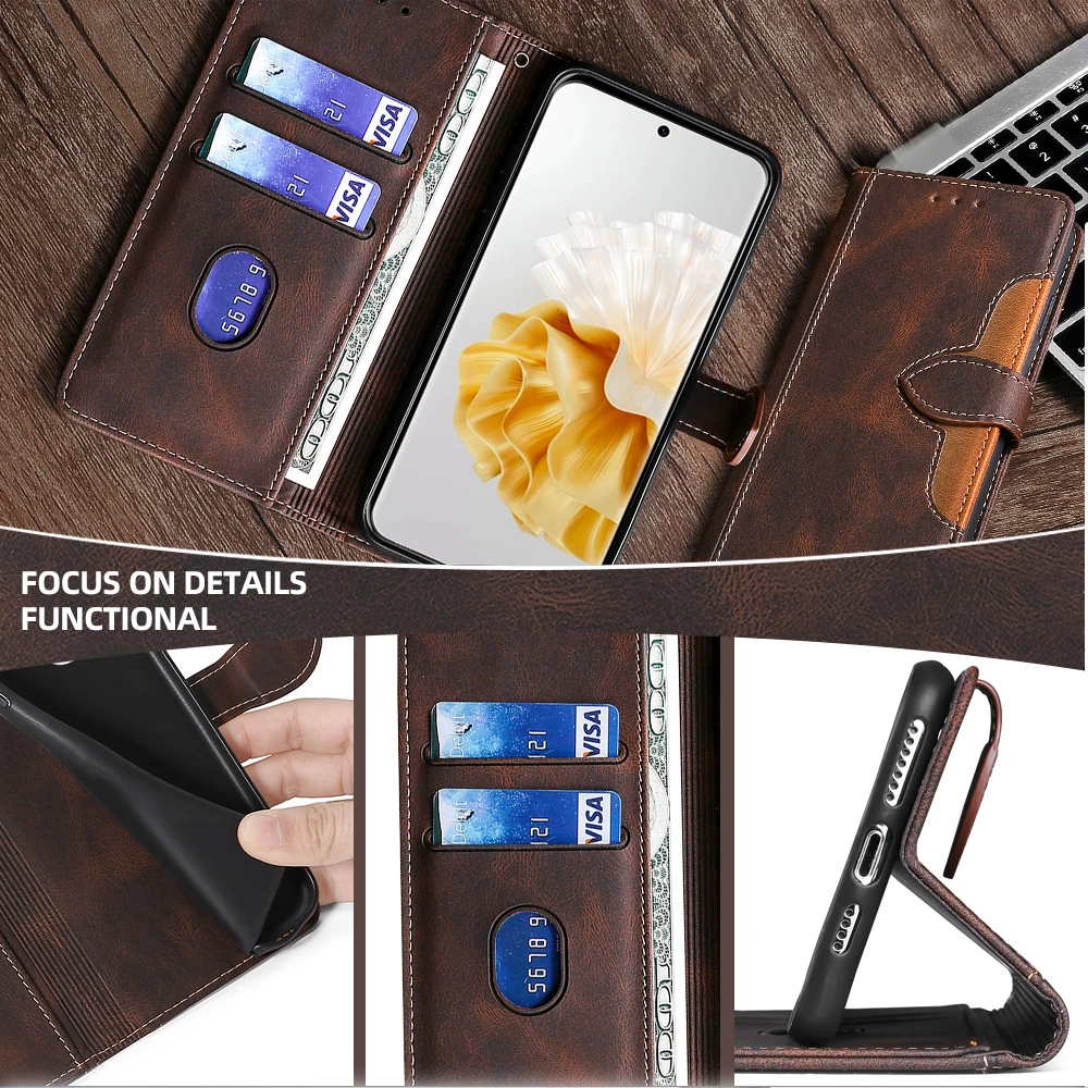 Luxurious Contrasting Color Leather Magnet Buckle Flip Phone Case
