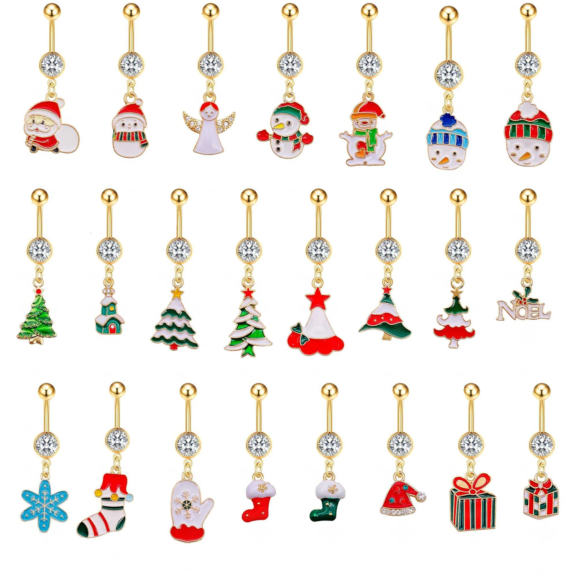 

Christmas Dangle Belly Button Rings Navel for Women Curved Barbell Piercing 14G CZ Christmas Themed Stainless Steel Piercing