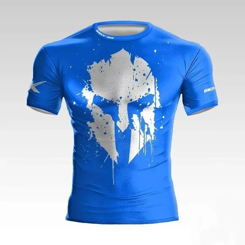 Men's Summer 3d Printed Muscle Male Warrior Helmet Graphic T-Shirt High Quality Loose Casual Sports Crewneck Short Sleeve