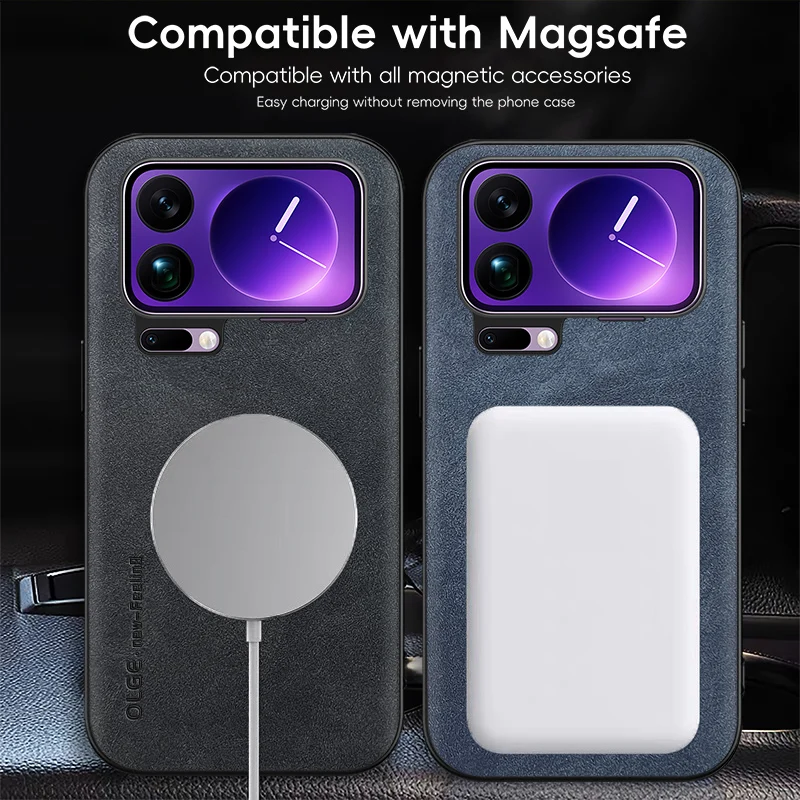 Magnetic Retro Leather Soft Phone Case with Wireless Charging Capability