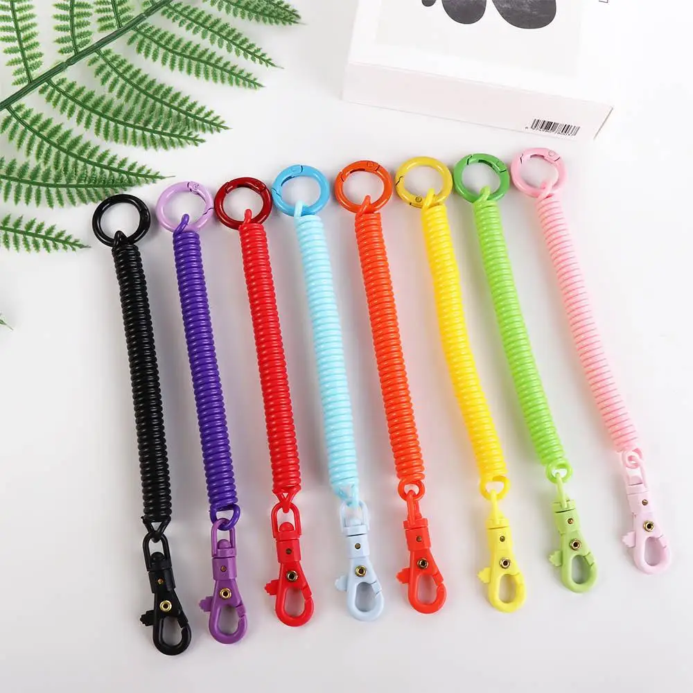 

Colorful Whistle Keychain Retractable Coil Springs Anti-lost Lobster Clasp Rope Key Hooks Creative Spring Keychain Outdoor Tools